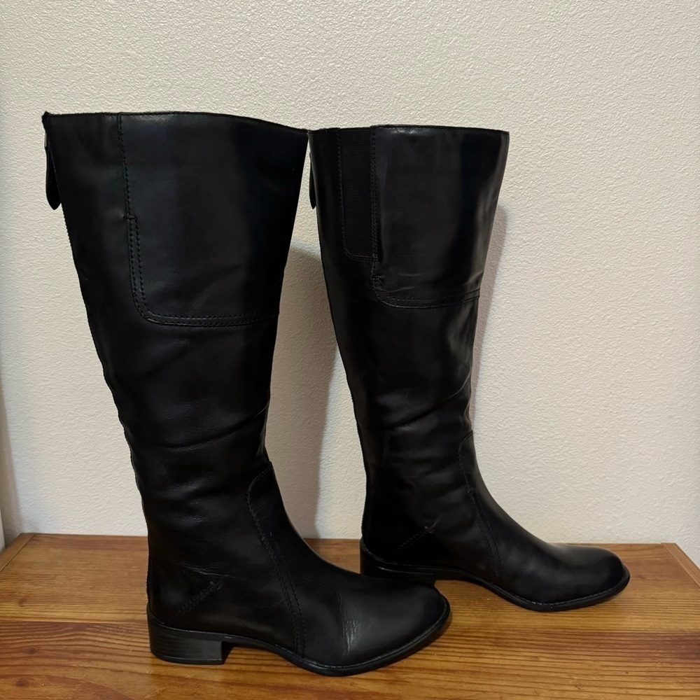 Franco Sarto Black Leather Wide Shaft Knee High Boots Size 6.5